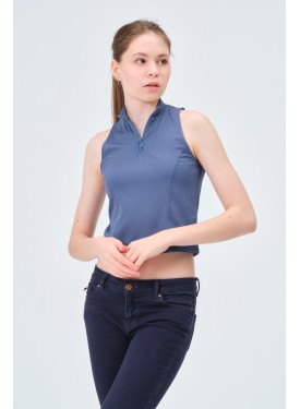 YAKASI FERMUARLI KAŞKORSE FITTED/VÜCUDA OTURAN DENİM MAVİ CROP 
