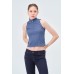 YAKASI FERMUARLI KAŞKORSE FITTED/VÜCUDA OTURAN DENİM MAVİ CROP 