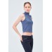 YAKASI FERMUARLI KAŞKORSE FITTED/VÜCUDA OTURAN DENİM MAVİ CROP 