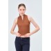 YAKASI FERMUARLI KAŞKORSE FITTED/VÜCUDA OTURAN KAHVE CROP 