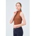 YAKASI FERMUARLI KAŞKORSE FITTED/VÜCUDA OTURAN KAHVE CROP 