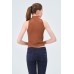 YAKASI FERMUARLI KAŞKORSE FITTED/VÜCUDA OTURAN KAHVE CROP 