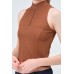 YAKASI FERMUARLI KAŞKORSE FITTED/VÜCUDA OTURAN KAHVE CROP 