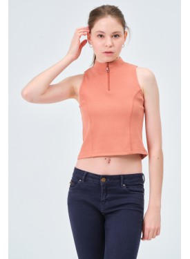 YAKASI FERMUARLI KAŞKORSE FITTED/VÜCUDA OTURAN TABA CROP 