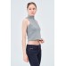 FERMUAR DETAYLI KAŞKORSE FITTED/VÜCUDA OTURAN GRİ CROP 